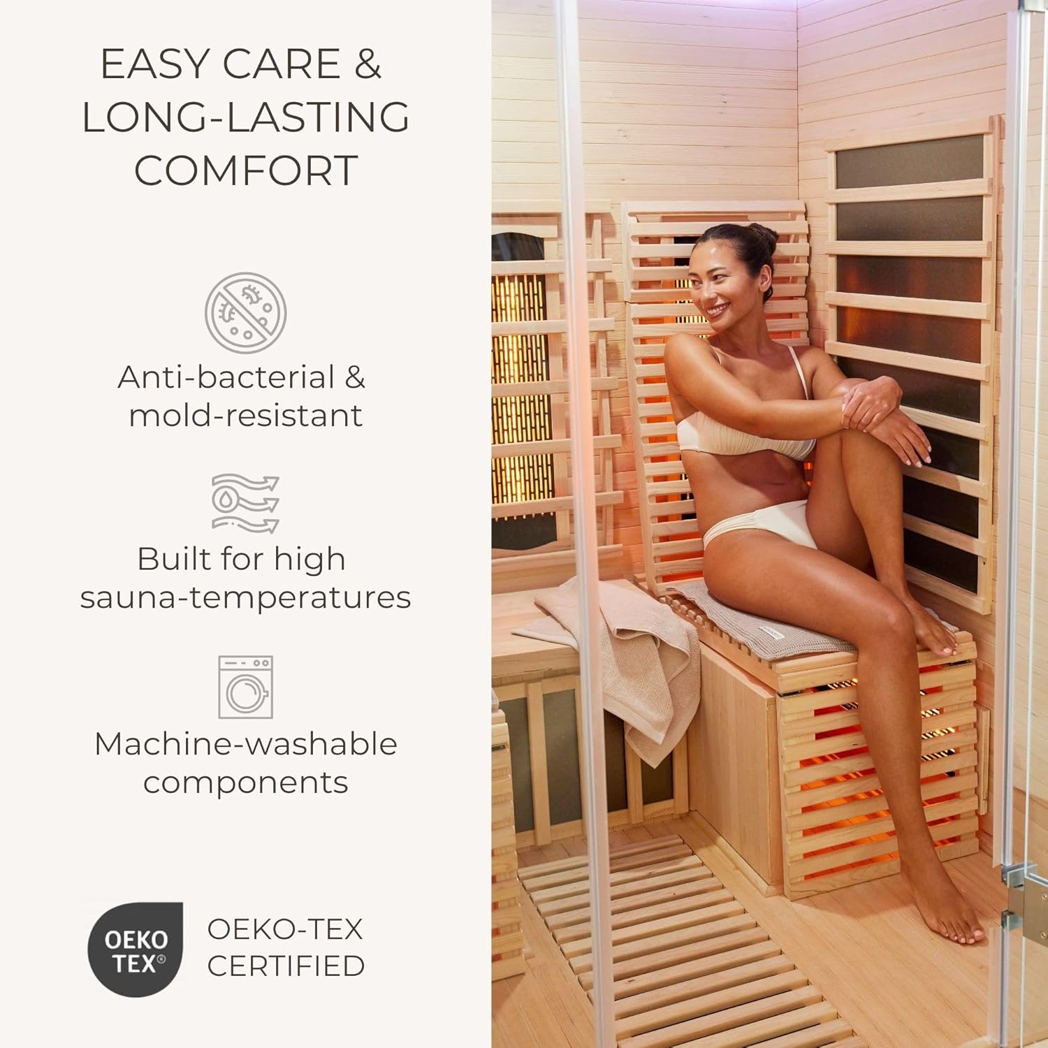 SAUNASOFA? Sauna Mat & Pillow Set ?C 2 Seater Sauna seat Cushion with Pillow ?C Heat-Resistant Sauna kit for Infrared & Finnish saunas in Grey - Image 8