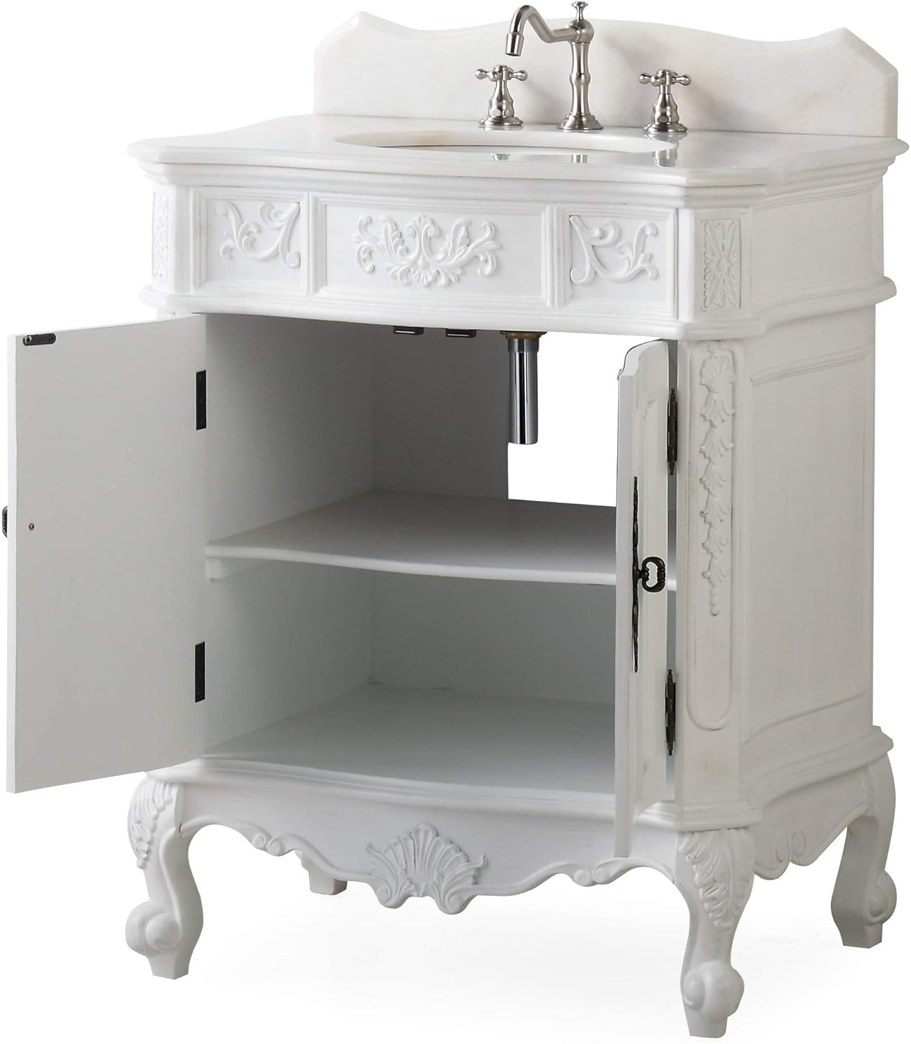30.75 Ellenton Antique Style White Bathroom Sink Vanity & Mirror Set HF-080W-AW-BS-MIR - Image 7
