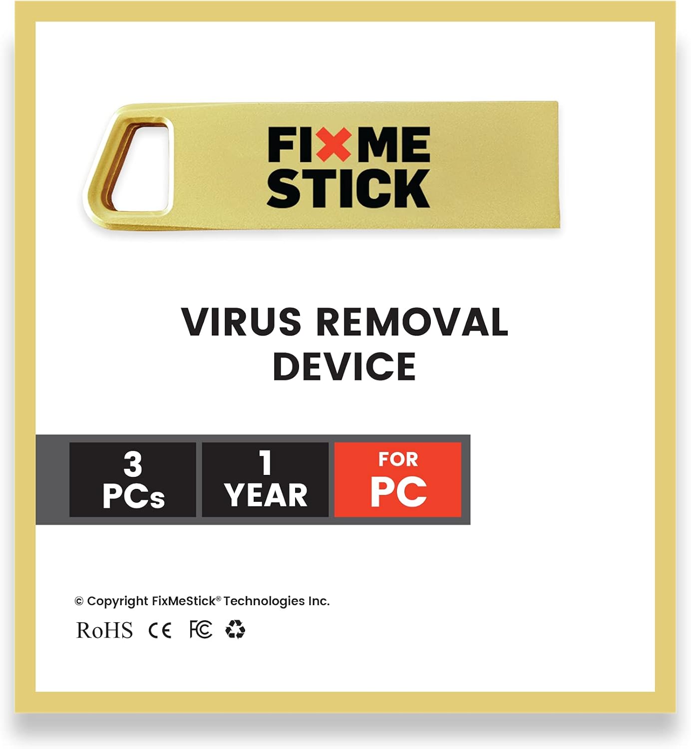FixMeStick Gold Computer Virus Removal Stick for Windows PCs – Unlimited Use on Up to 3 Laptops or Desktops for 1 Year – Works with Your Antivirus