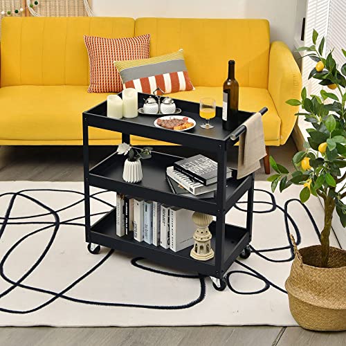 Goplus 3-Tier Utility Cart, Heavy Duty Commercial Service Tool Cart w/Lockable Wheels, 330lbs Load Capacity, Ergonomic Handle, Rolling Mechanic Tool Cart Storage Organizer for Warehouse Garage Black - Image 8