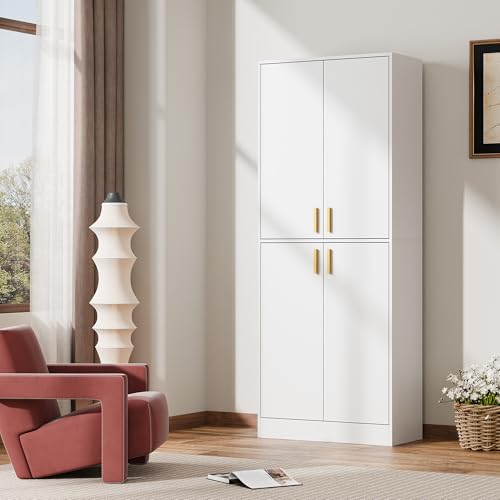 Cozy Castle Kitchen Pantry Cabinet, 71 Tall Wood Storage Cabinet with Doors and Shelves 4 Doors Freestanding Cupboard Utility Hutch for Dining Room Living Room Bathroom Furniture, Gray - Image 11