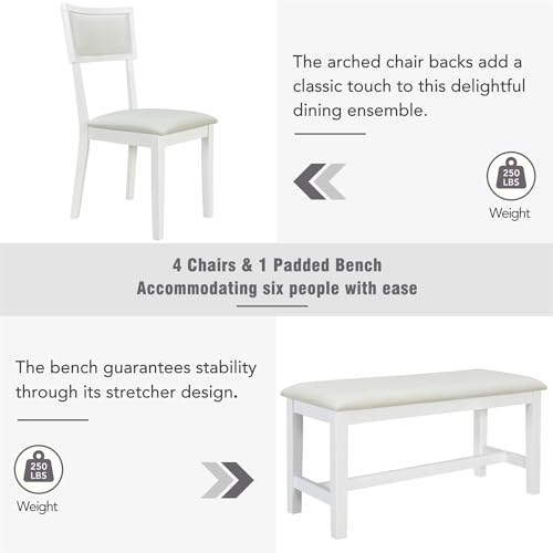 Wood Dining Table Set for 6 with 4 Upholstered Chair & 1 Bench, Mid-Century Modern Dining Room Table Set with Chairs Dinner Table Set for Dining Room, Kitchen, Natural - Image 6