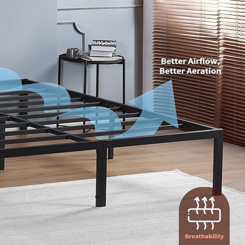 PrimaSleep 18 Inch Tall Heavy Duty Steel Slat Bed Frame/Anti-Slip Support/Easy Assembly Mattress Foundation/No Noise/No Box Spring Needed/Full/Black - Image 22