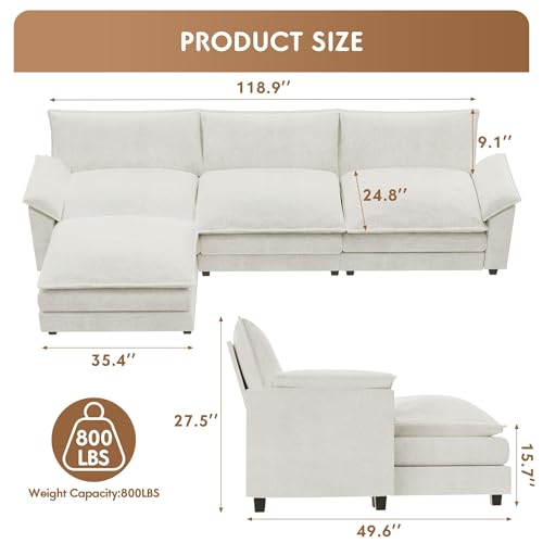 YESHOMY Sectional Modular Sofa U Shaped Chenille Fabric Couch with High Supportive & Soft Sponges and Removable Ottoman, Sleeper Comfy Upholstered Furniture for Living Room, Grey - Image 25