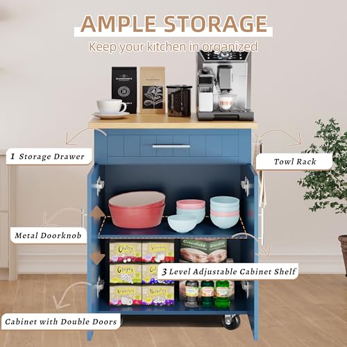 Shintenchi Kitchen Island Cart with Storage,Rolling Side Table on Wheels with Large Worktop, Cabinet,Towel Rack and Drawers for Kitchen,Dinning Room, White - Image 21