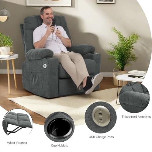 YITAHOME Power Lift Recliner Chair, Modern Fabric Recliner Chair with Massage and Heat, Spacious Seat, USB Ports, Cup Holders, Remote Control, Suitable for Living Room Dark Grey2 - Image 6
