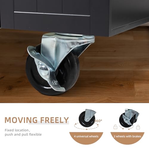 Shintenchi Kitchen Island Cart with Storage,Rolling Side Table on Wheels with Large Worktop, Cabinet,Towel Rack and Drawers for Kitchen,Dinning Room, White - Image 46