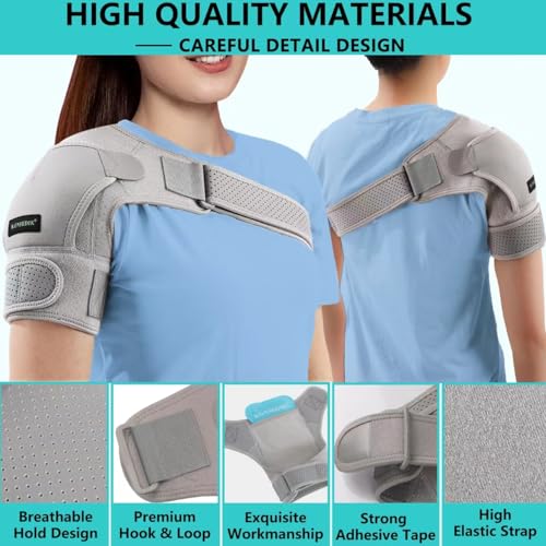 Shoulder Brace- Torn Rotator Cuff Recovery Supports for Men&Women,Adjustable Fit Sleeve Wrap,for AC Joint Pain Relief,Shoulder Injuries&Tears,Bursitis,Swelling,Tendonitis (Gray, Small)?? - Image 2