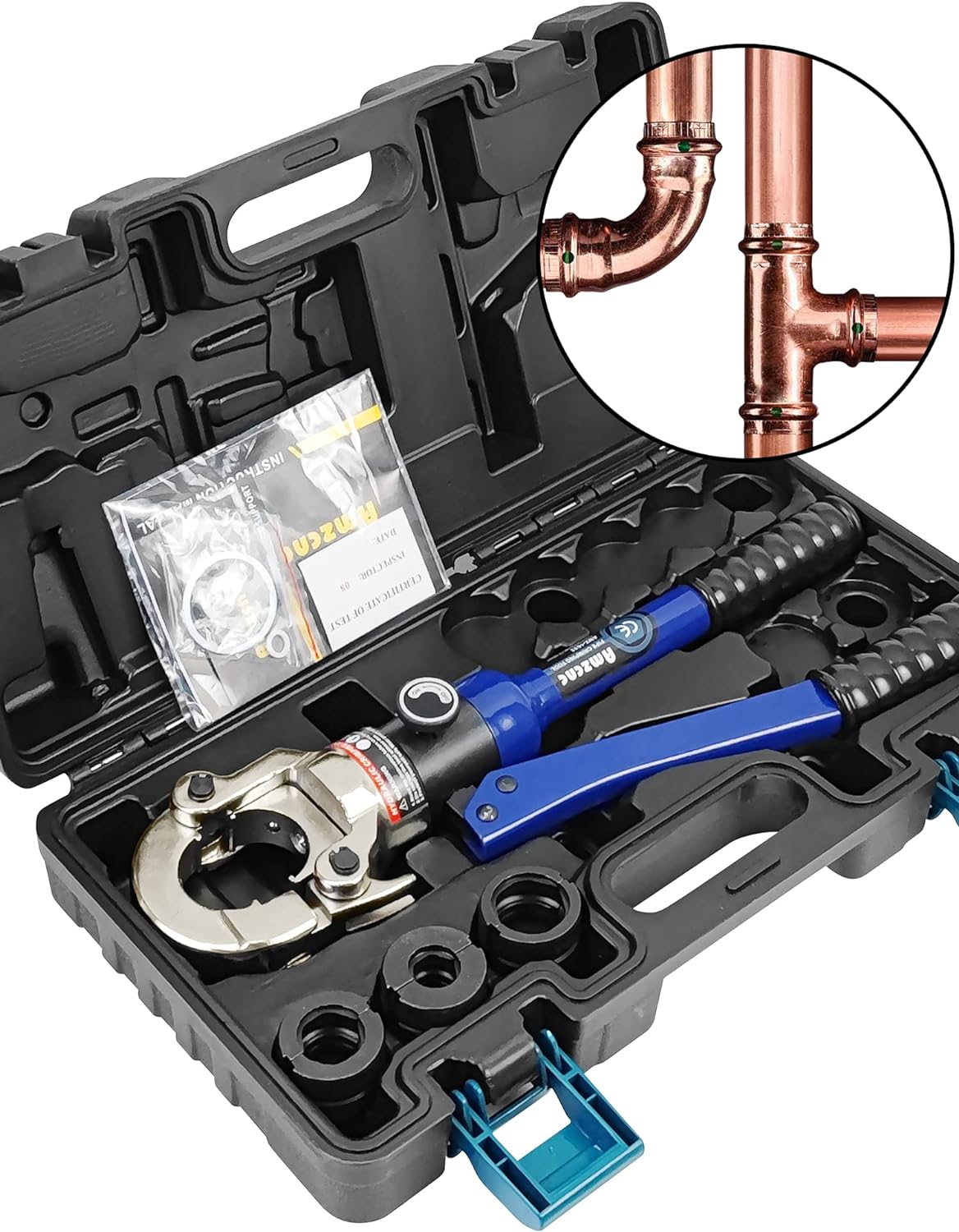 AMZCNC Copper Tube Fittings Hydraulic Pipe Crimping Tool with 1/2,3/4 and 1 Jaw Copper Pipe Propress Crimper Pressing Pliers - Image 2