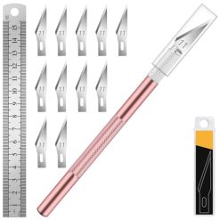 DIYSELF 1 Pcs Exacto Knife with 11 Pcs SK5 High Carbon Steel Exacto Blades Kit, Precision Knife Stencil Knife, Craft Hobby Knife, Art knife and 1pcs Steel 15cm Ruler for Fondant, Scrapbooking (Green)