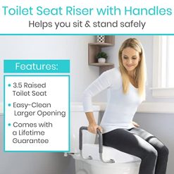Alternative view of Vive Toilet Seat Risers for Seniors (Raised with Handles) Grab Bar Seat for Seniors – Options for Elongated & Standard Bowls – Elderly Handicap Medical Hip Replacement Surgery Lift, Easy Clean, White