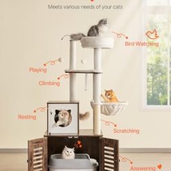Alternative view of VEVOR Large Cat Tree with Litter Box Enclosure, 55.12 inches Tall, 2-in-1 Cat Tower, Multi-Level Cat Condo Furniture with Perches, Sisal Scratching Posts, Hammock, Big Kittens House for Indoor Cats