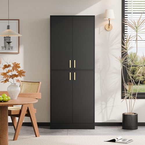 Cozy Castle Kitchen Pantry Cabinet, 71 Tall Wood Storage Cabinet with Doors and Shelves 4 Doors Freestanding Cupboard Utility Hutch for Dining Room Living Room Bathroom Furniture, Gray - Image 22