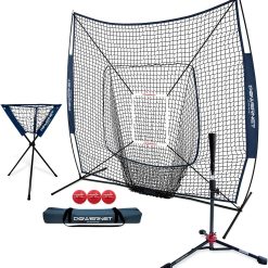 Alternative view of PowerNet 7×7 DLX Practice Net + Deluxe Tee + Ball Caddy + Weighted Balls + Strike Zone Bundle | Baseball Softball Training Equipment
