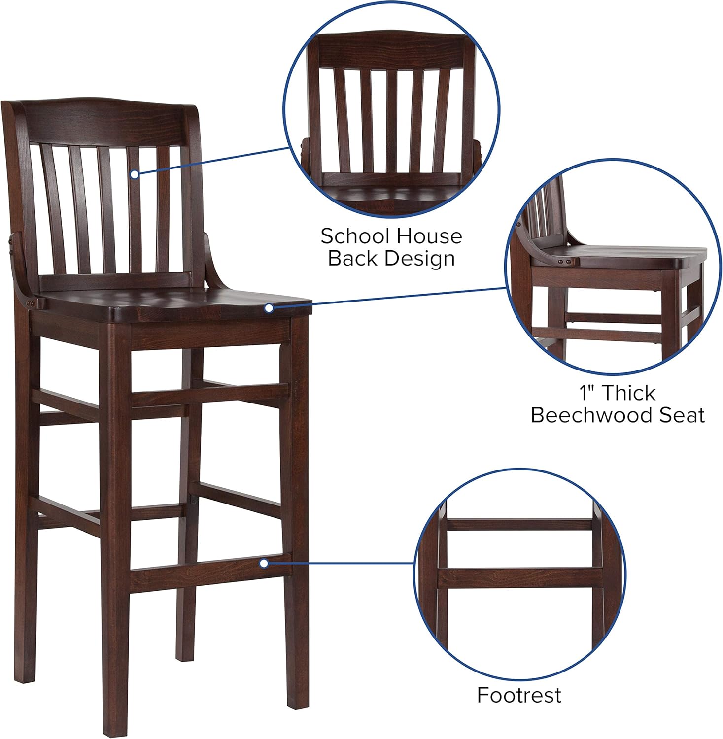 Flash Furniture HERCULES Series School House Back Walnut Wood Restaurant Barstool - Image 6