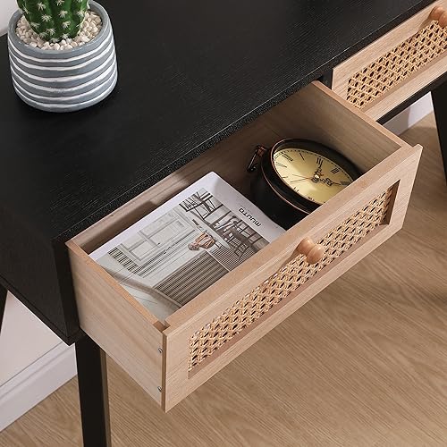 Rattan Console Table, Entryway Tables, Vanity Desk, Rattan Dresser, Farmhouse Wood Sofa Table Behind The Couch, Narrow Side Table for Hallway, Office, Foyer, 31 (Black) - Image 3