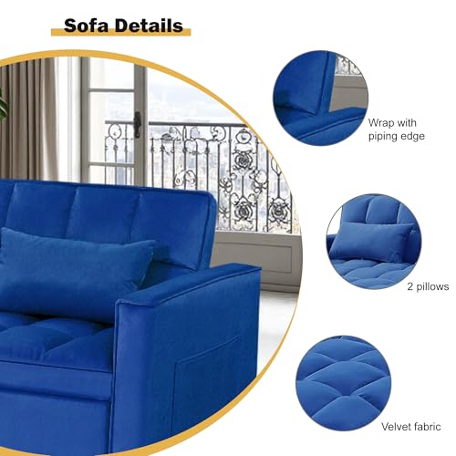 3 in 1 Sleeper Sofa Bed, Futon Sofa Bed for Living Room with Side Pocket, Black Sleepers Sofa Couch with Pullout Bed, Convertible Love Seat Sleepers Bed for Living Room, Bedroom, Small Space - Image 48