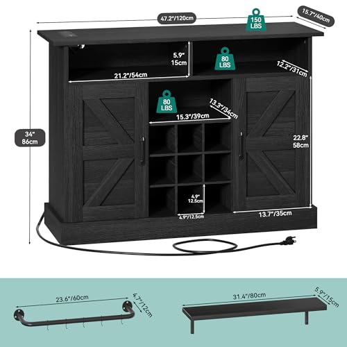 YITAHOME Buffet Cabinet, 47 Farmhouse Coffee Bar with Power Outlet, Floating Shelves, Multi-Functional Storage Sideboard Cabinet for Kitchen and Living Room (Rustic Brown) - Image 22