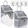 3pcs Small Wall Hanging Organizer Bag, Linen Fabric Door Hanging Storage Basket with Pockets, Waterproof Bin for Kitchen, Bedroom, Office, RV Camper (White)