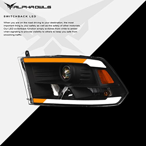 Alpha Owls 8710401 Crystal Headlights With Switchback Sequential LED Light Bar & Startup Light – Black Amber Fits 2009-2018 Dodge Ram 1500 2500 3500/2019-2023 Classic Halogen Models - Image 29