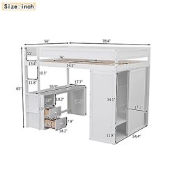 Alternative view of Full Size Loft Bed, Multi-Functional Solid Wood Loft Bed with Wardrobes and 2-Drawer Desk and Storage Cabinet, Modern Full Bed Frame with Built-in Ladder and Safety Guardrails,White