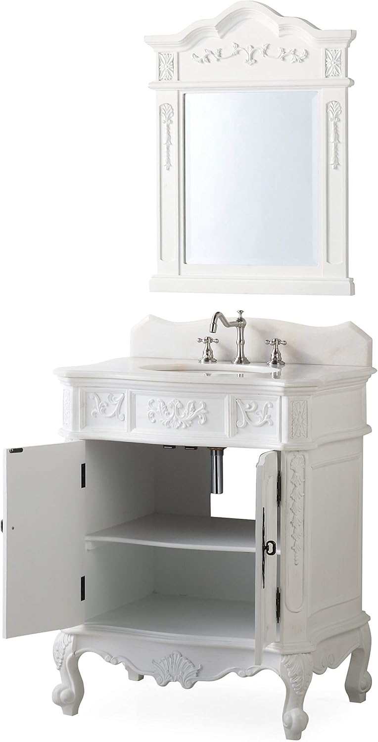 30.75 Ellenton Antique Style White Bathroom Sink Vanity & Mirror Set HF-080W-AW-BS-MIR - Image 6