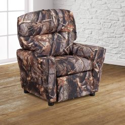 Emma and Oliver Camouflaged Fabric Kids Recliner with Cup Holder