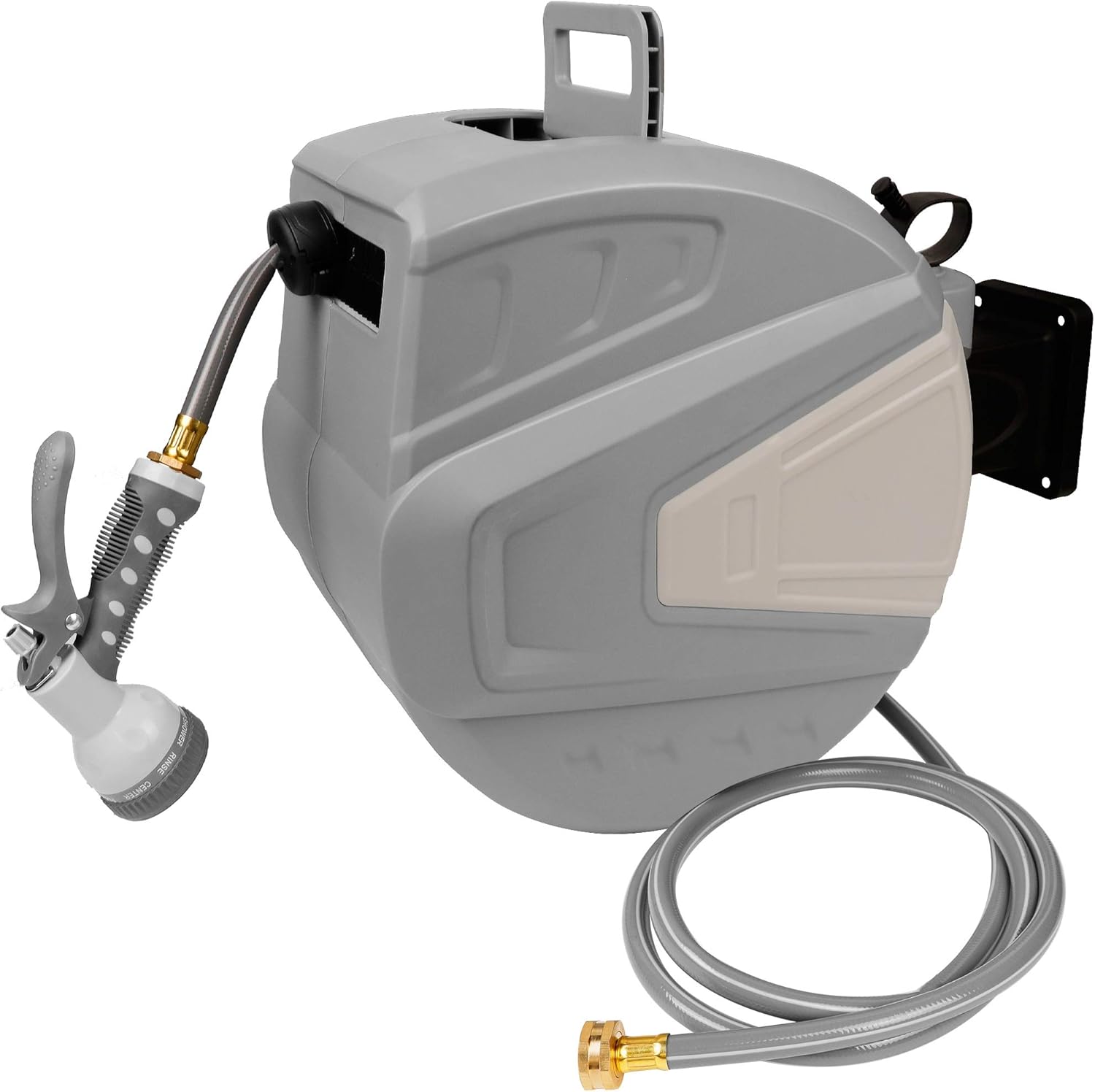 Twinkle Star Retractable Hose Reel, 98.5+6.6 FT 1/2 Garden Hose Reel with 9 Pattern Nozzle, Any Length Lock Heavy Duty, Auto Rewind Slow Return System, Wall Mounted 180 Degree Pivot Swivel Bracket - Image 2
