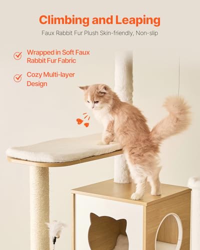 VEVOR Large Cat Tree with Litter Box Enclosure, 55.12 inches Tall, 2-in-1 Cat Tower, Multi-Level Cat Condo Furniture with Perches, Sisal Scratching Posts, Hammock, Big Kittens House for Indoor Cats - Image 13