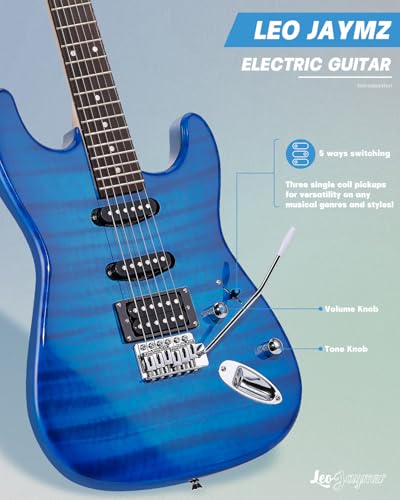 Leo Jaymz 39 Full Size ST Style Electric Guitar Starter Kit with SSH Pickup, 5W Portable Amp, Tuner, Gig Bag, Strap & Accessories (Violet Ocean) - Image 89
