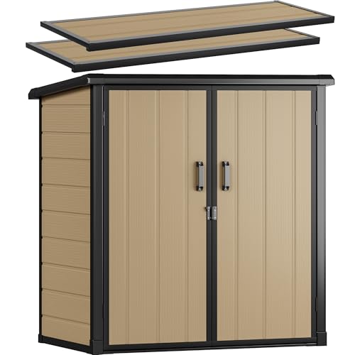 DWVO 5x3ft Resin Outdoor Storage Shed with Floor, Waterproof Lockable Storage Shed with Window, Plastic Outside Tool Storage for Garden, Backyard, Patio, Lawn, Gray - Image 67