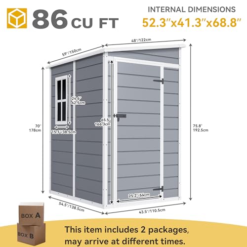 DWVO 5x3ft Resin Outdoor Storage Shed with Floor, Waterproof Lockable Storage Shed with Window, Plastic Outside Tool Storage for Garden, Backyard, Patio, Lawn, Gray - Image 48