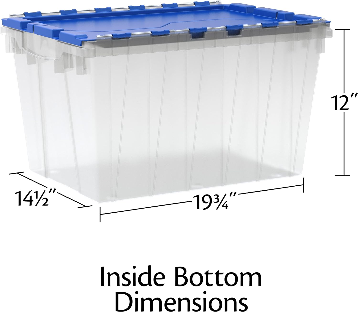 Akro-Mils KeepBox 12 Gallon Storage Container, Nesting and Stackable Plastic Storage Box with Lid Attached, Clear Tote for Garages, Closets, and Moving, 21-1/2 x 15 x 12-1/2, Clear/Blue, 6-Pack - Image 3