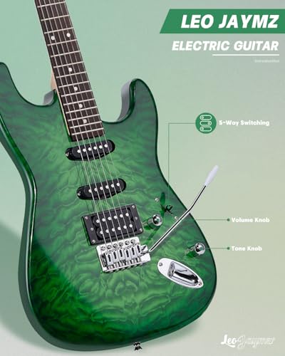 Leo Jaymz 39 Full Size ST Style Electric Guitar Starter Kit with SSH Pickup, 5W Portable Amp, Tuner, Gig Bag, Strap & Accessories (Violet Ocean) - Image 62