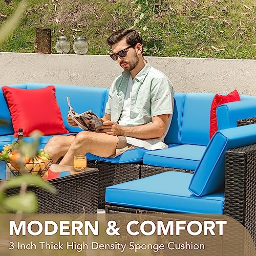 Devoko Patio Furniture Sets 6 Pieces Outdoor Sectional Rattan Sofa Manual Weaving Wicker Patio Conversation Set with Glass Table and Cushion (Beige) - Image 27