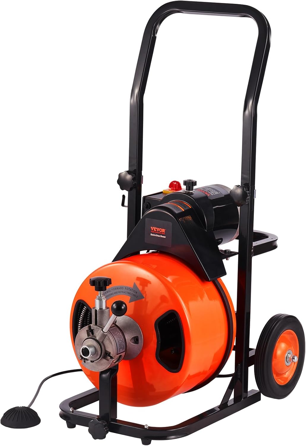 Drain Cleaner Machine 100FT x 1/2Inch, Auto Feed Sewer Snake Auger with 4 Cutter & Air-activated Foot Switch for 1 to 4 Pipes, Orange, Black - Image 10