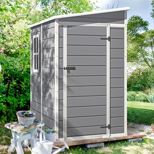 DWVO 5x3ft Resin Outdoor Storage Shed with Floor, Waterproof Lockable Storage Shed with Window, Plastic Outside Tool Storage for Garden, Backyard, Patio, Lawn, Gray - Image 44