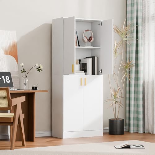 Cozy Castle Kitchen Pantry Cabinet, 71 Tall Wood Storage Cabinet with Doors and Shelves 4 Doors Freestanding Cupboard Utility Hutch for Dining Room Living Room Bathroom Furniture, Gray - Image 7