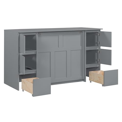 Twin Size Murphy Beds with Charging Station and Storage Drawers, Wood Cabinet Bed Frame, Wall Bed with Outlet & USB Ports for Home Office Studio, White - Image 28