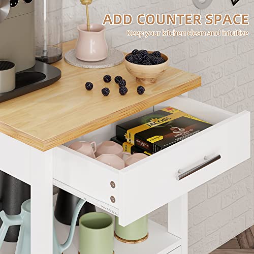 Shintenchi Kitchen Island Cart with Storage,Rolling Side Table on Wheels with Large Worktop, Cabinet,Towel Rack and Drawers for Kitchen,Dinning Room, White - Image 33