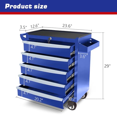 Rolling Tool Chest, Metal Tool Box with 5 Drawers, Lockable Garage Storage Cabinets Sliding Tool Drawer Cart on Wheels Toolbox Organization Workbench for Workshop Warehouse Repair Shop - Image 18