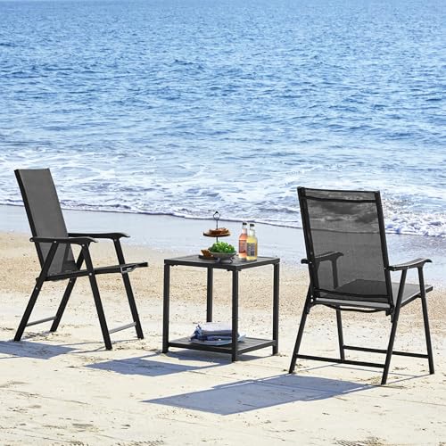 Yaheetech Patio Dining Chairs Set of 4 with Armrests, Outdoor Folding Chairs with Metal Frame and Backrest for Lawn, Garden, Yard and Poolside, Black - Image 8